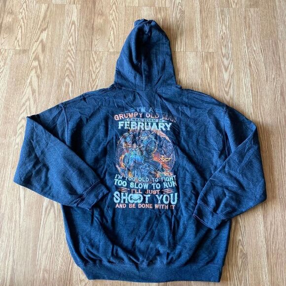 Grumpy Old Man February Birthday Hoodie Gray XL - Picture 2 of 6